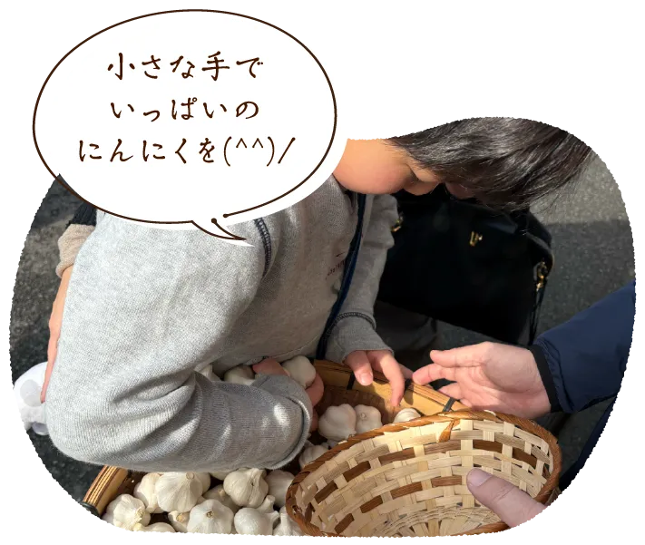 小さな手でいっぱいのにんにくを(^^)/