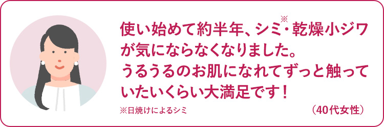 使い始めて約半年、シミ・乾燥小じわが気にならなくなりました。