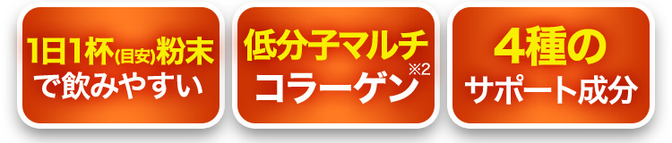 1日1杯(目安)粉末で飲みやすい 低分子マルチコラーゲン※2 4種のサポート成分