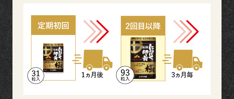 定期初回31粒入1ヵ月後→2回目以降93粒入3ヵ月毎