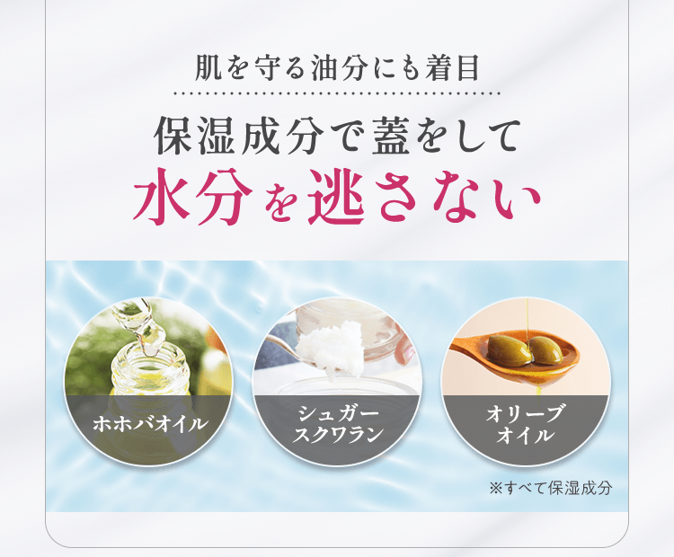 肌を守る油分にも着目。保湿成分で蓋をして水分を逃がさない
