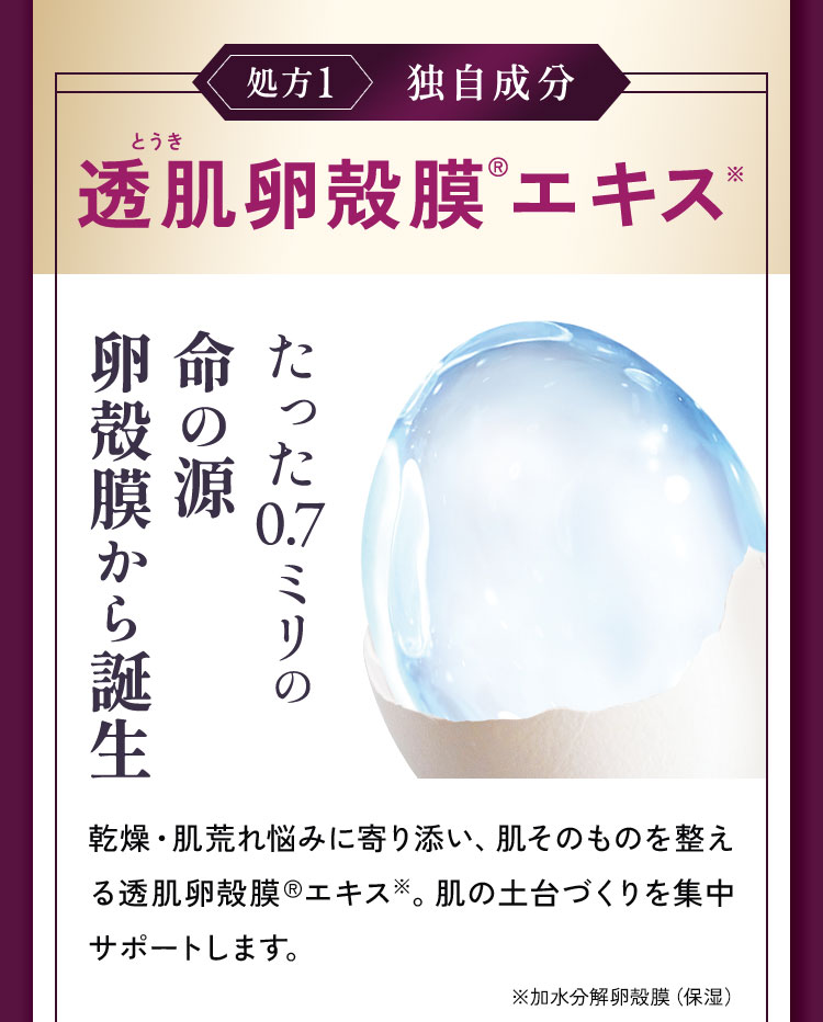 独自成分　透肌卵殻膜エキス たった0.7ミリの命の源 卵殻膜から誕生