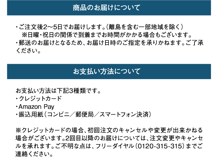 商品のお届けについて　お支払い方法について