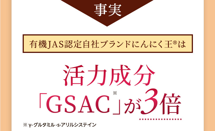 事実有機JAS認定自社ブランドにんにく王は活力成分「GSAC」が3倍※ γ-グルタミン-s-アリルシステイン