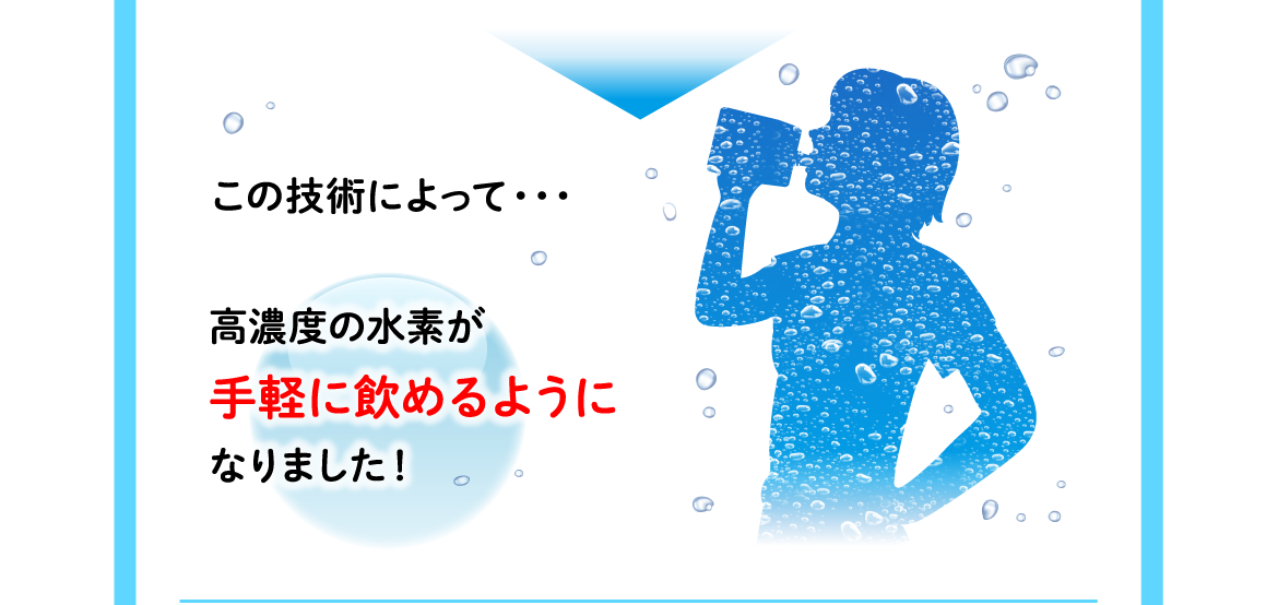 この技術によって・・・高濃度の水素がより手軽に飲めるようになりました！