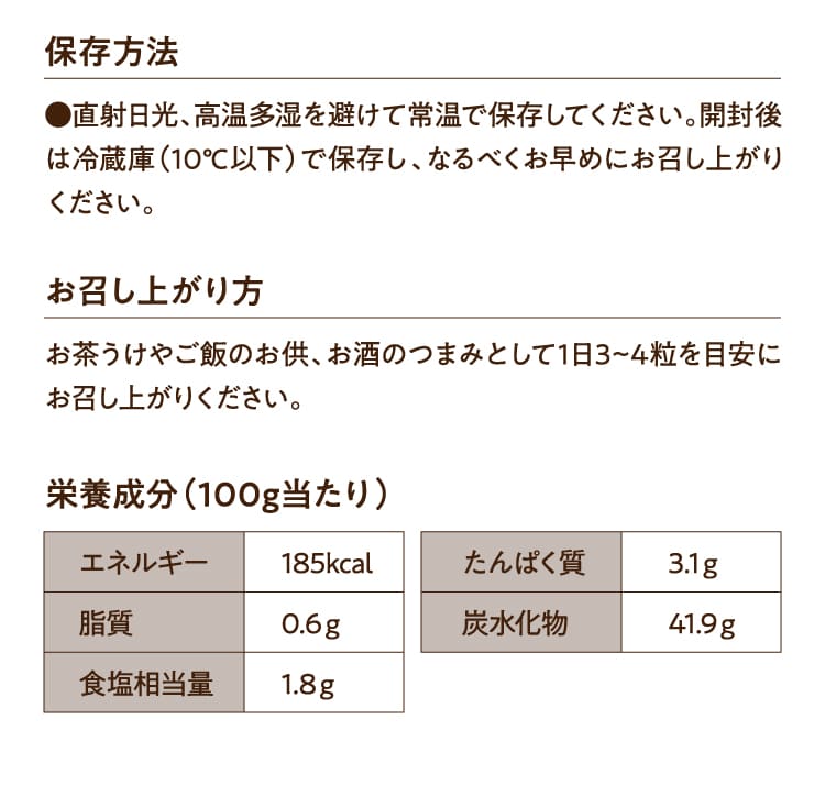 保存方法 お召し上がり方 栄養成分(100g当たり)