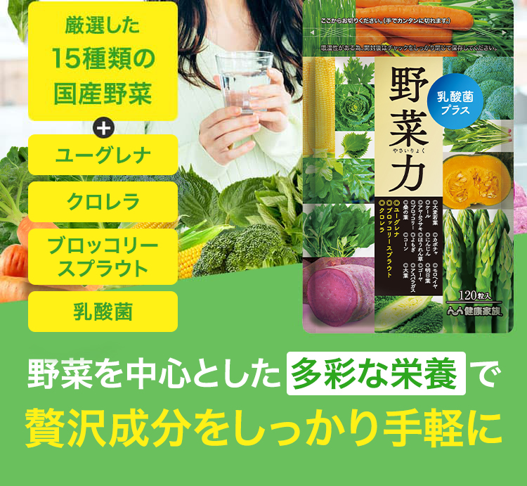 厳選した15種類の国産野菜＋ユーグレナ＋クロレラ＋ブロッコリースプラウト