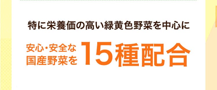 特に栄養価の高い緑黄色野菜を中心に特に栄養価の高い緑黄色野菜を中心に１５種類配合