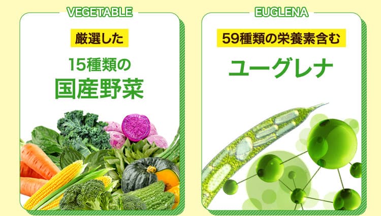 厳選した１５種類の国産野菜　・５９種類の栄養素含む　ユーグレナ