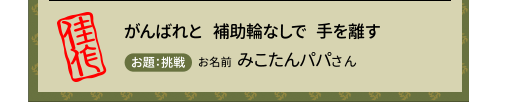 がんばれと　補助輪なしで　手を離す