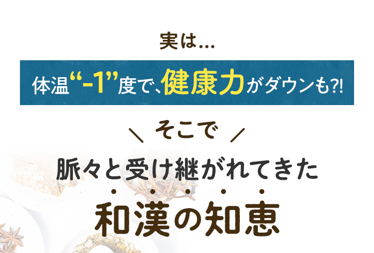 実は…体温-１度で免疫約30％ダウン！そこで！脈々と受け継がれてきた和漢の知恵