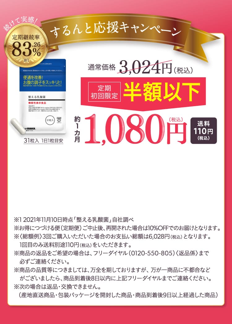 するんと応援キャンペーン 定期初回限定半額以下 1,080円（税込）